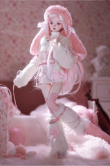 1/4 BJD Doll – Soft Pink Bunny Ear Hat Outfit | Cute Ball Jointed Doll
