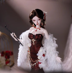 1/4-scale BJD doll (SD), Delf-inspired fishtail evening gown, handmade funky collectible.