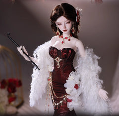 1/4-scale BJD doll (SD), Delf-inspired fishtail evening gown, handmade funky collectible.