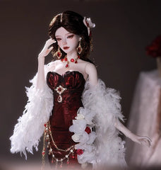 1/4-scale BJD doll (SD), Delf-inspired fishtail evening gown, handmade funky collectible.