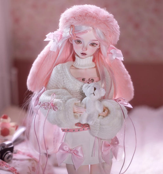 1/4 BJD Doll – Soft Pink Bunny Ear Hat Outfit | Cute Ball Jointed Doll