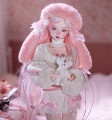 1/4 BJD Doll – Soft Pink Bunny Ear Hat Outfit | Cute Ball Jointed Doll