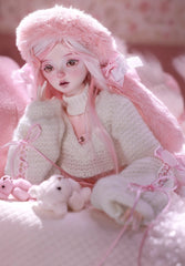 1/4 BJD Doll – Soft Pink Bunny Ear Hat Outfit | Cute Ball Jointed Doll