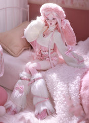 1/4 BJD Doll – Soft Pink Bunny Ear Hat Outfit | Cute Ball Jointed Doll
