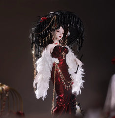 1/4-scale BJD doll (SD), Delf-inspired fishtail evening gown, handmade funky collectible.