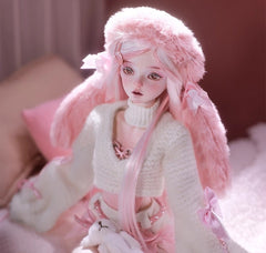 1/4 BJD Doll – Soft Pink Bunny Ear Hat Outfit | Cute Ball Jointed Doll