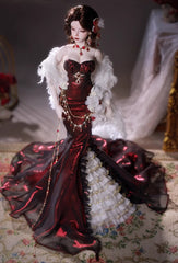1/4-scale BJD doll (SD), Delf-inspired fishtail evening gown, handmade funky collectible.