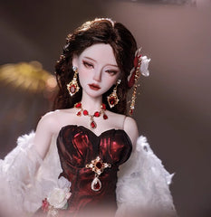 1/4-scale BJD doll (SD), Delf-inspired fishtail evening gown, handmade funky collectible.