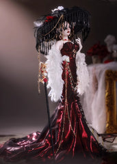 1/4-scale BJD doll (SD), Delf-inspired fishtail evening gown, handmade funky collectible.