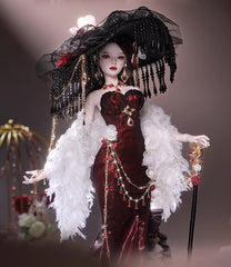 1/4-scale BJD doll (SD), Delf-inspired fishtail evening gown, handmade funky collectible.