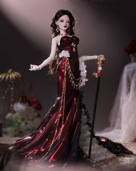 1/4-scale BJD doll (SD), Delf-inspired fishtail evening gown, handmade funky collectible.