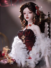 1/4-scale BJD doll (SD), Delf-inspired fishtail evening gown, handmade funky collectible.