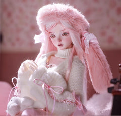 1/4 BJD Doll – Soft Pink Bunny Ear Hat Outfit | Cute Ball Jointed Doll