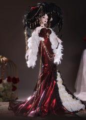 1/4-scale BJD doll (SD), Delf-inspired fishtail evening gown, handmade funky collectible.