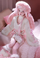 1/4 BJD Doll – Soft Pink Bunny Ear Hat Outfit | Cute Ball Jointed Doll