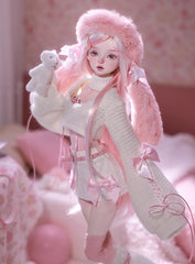 1/4 BJD Doll – Soft Pink Bunny Ear Hat Outfit | Cute Ball Jointed Doll