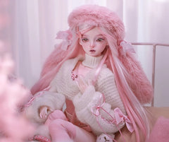 1/4 BJD Doll – Soft Pink Bunny Ear Hat Outfit | Cute Ball Jointed Doll
