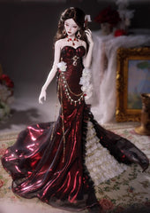 1/4-scale BJD doll (SD), Delf-inspired fishtail evening gown, handmade funky collectible.