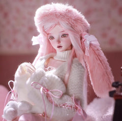 1/4 BJD Doll – Soft Pink Bunny Ear Hat Outfit | Cute Ball Jointed Doll