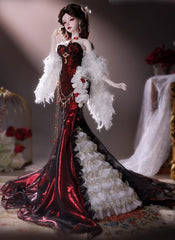 1/4-scale BJD doll (SD), Delf-inspired fishtail evening gown, handmade funky collectible.