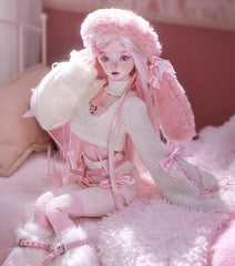 1/4 BJD Doll – Soft Pink Bunny Ear Hat Outfit | Cute Ball Jointed Doll