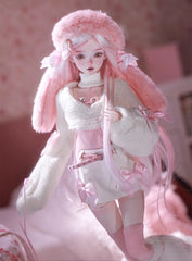 1/4 BJD Doll – Soft Pink Bunny Ear Hat Outfit | Cute Ball Jointed Doll