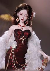 1/4-scale BJD doll (SD), Delf-inspired fishtail evening gown, handmade funky collectible.